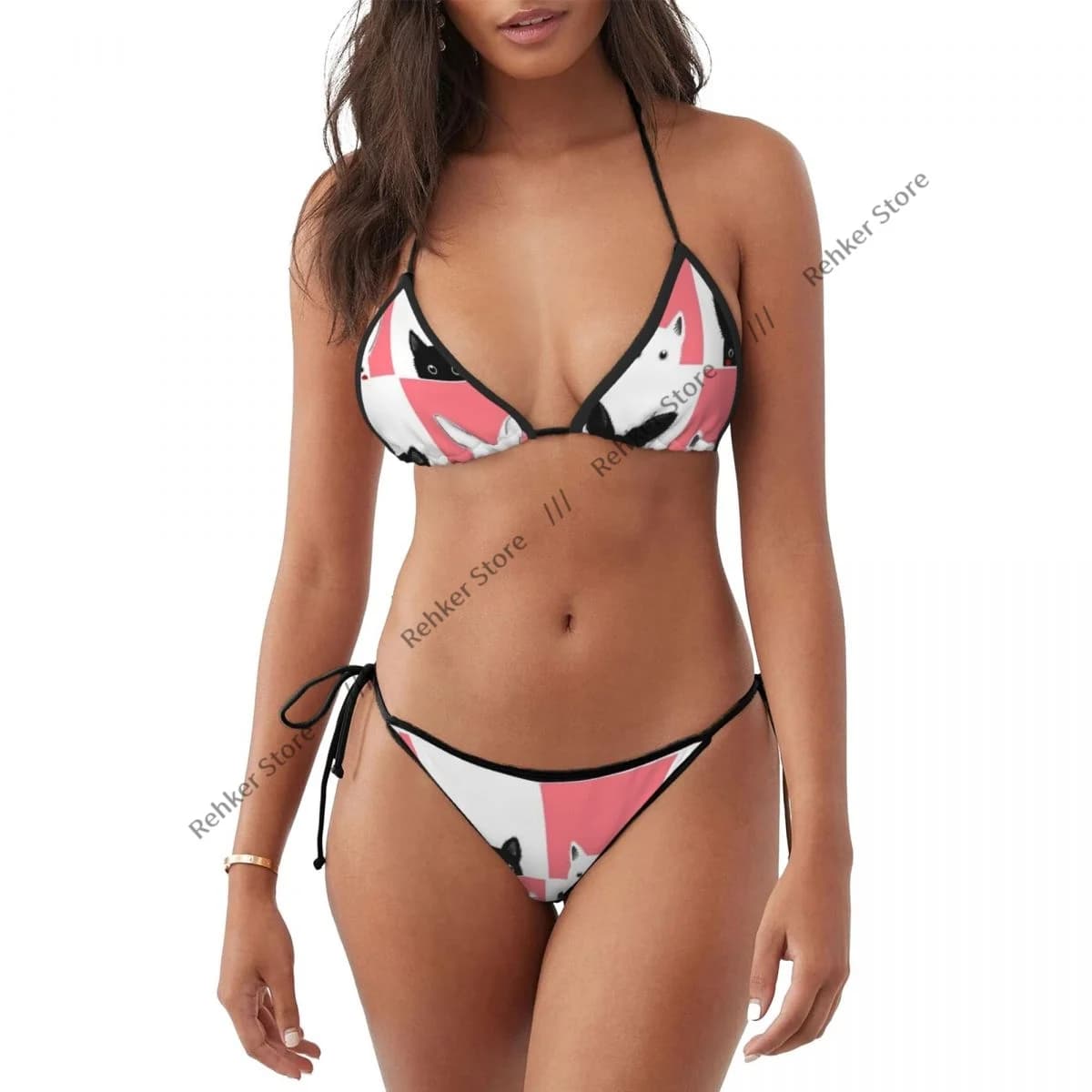 Costume da bagno sexy da donna con stampa a scacchi e coniglietti, set bikini per la spiaggia