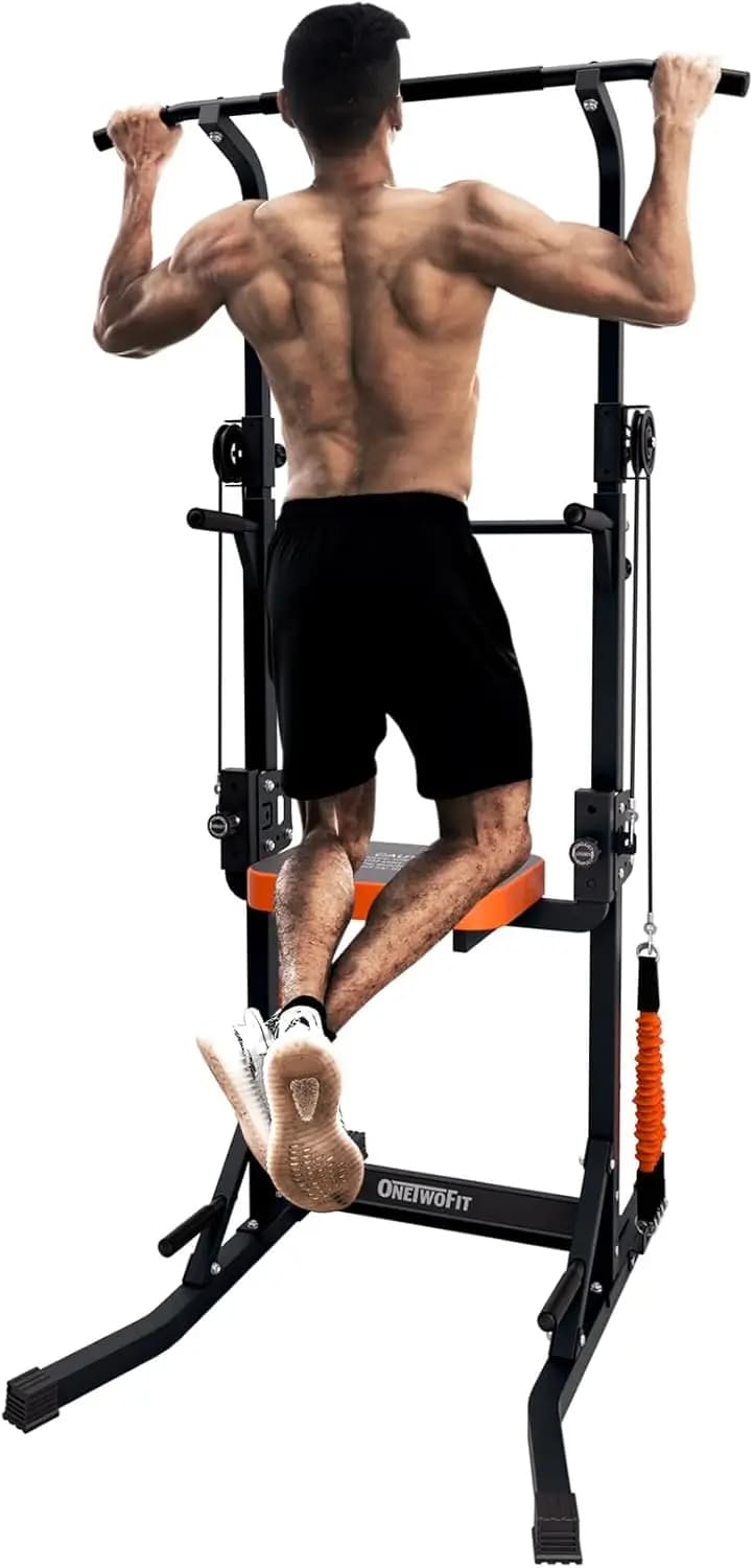 Power Tower adjustable traction bar station with support system, multifunction home gym equipment for strength training