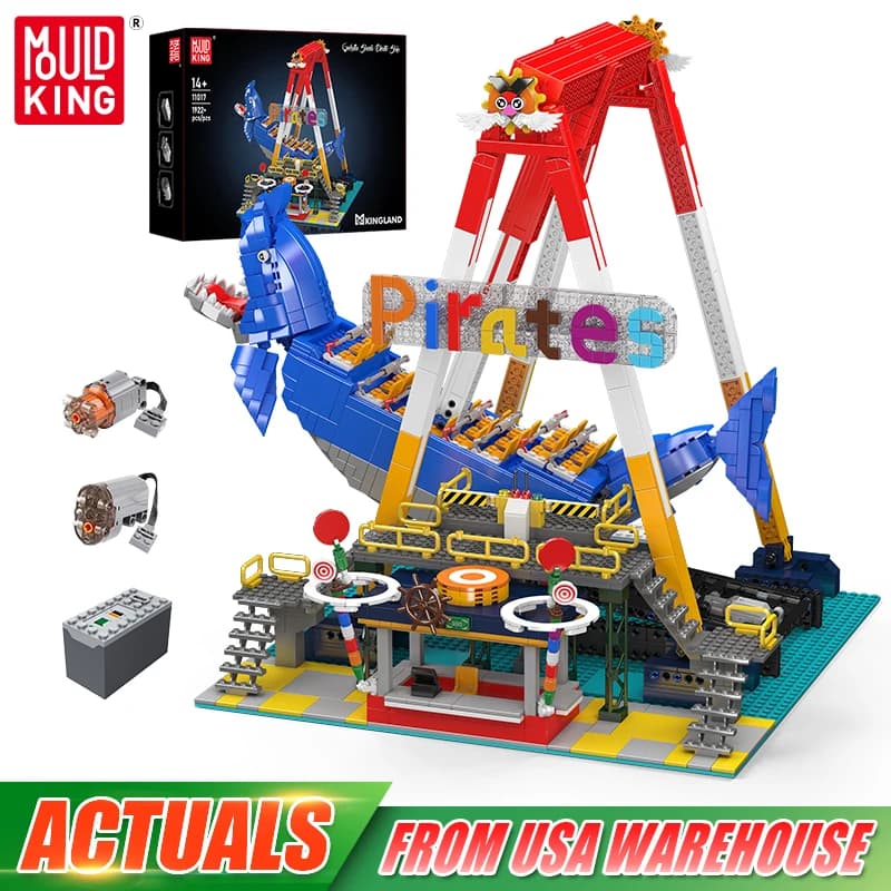 Mold King 11017 Amusement Park Toys The Dragon Motorized Boat Pirate Building Block Rocky Mountains Brick Sets Children's Gift