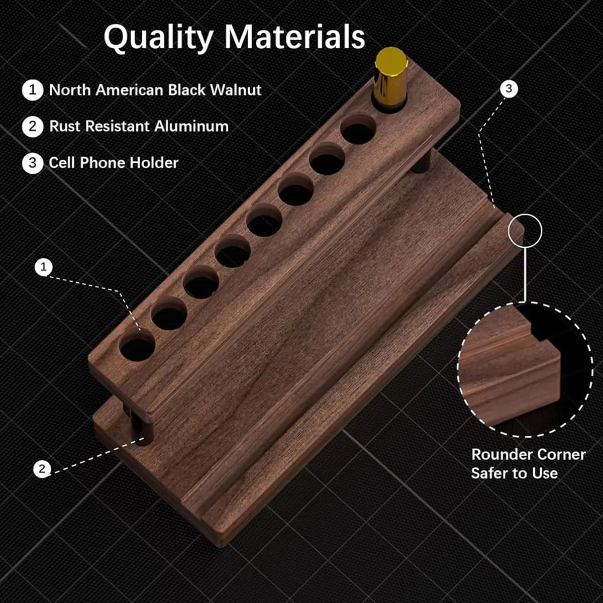 Portapenne epenne da scrivania, espositore per penne in noce con 9 slot e porta cellulare, organizer per penne estetico