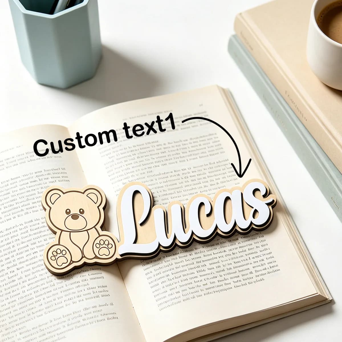 1pc Custom Bear Pattern Wooden Name Sign Personalized Custom Text Wall Desktop Decor Souvenir Gift
