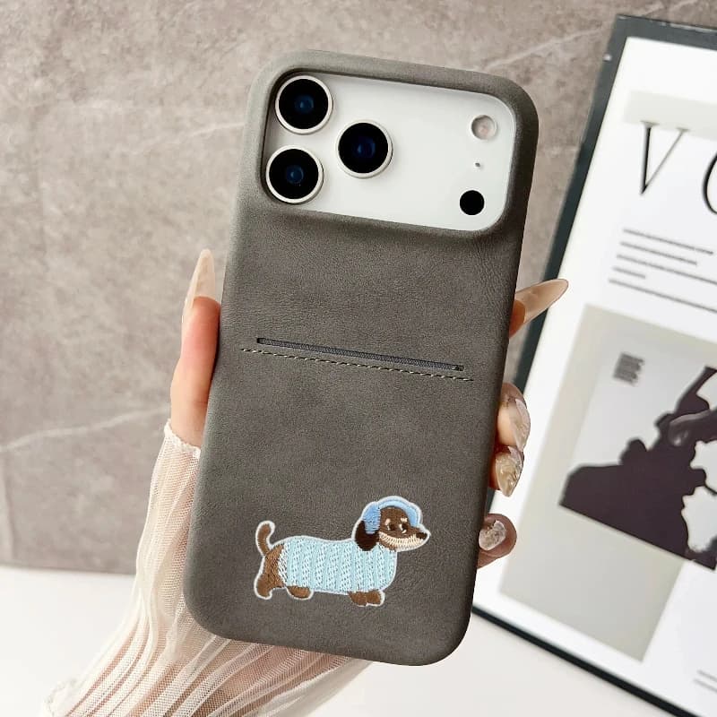 Custodia sottile in pelle PU modello cane carino moda per IPhone 17 Pro Max Air 16 15 14 13 12 Plus Clip per slot per schede Cover rigida antiurto