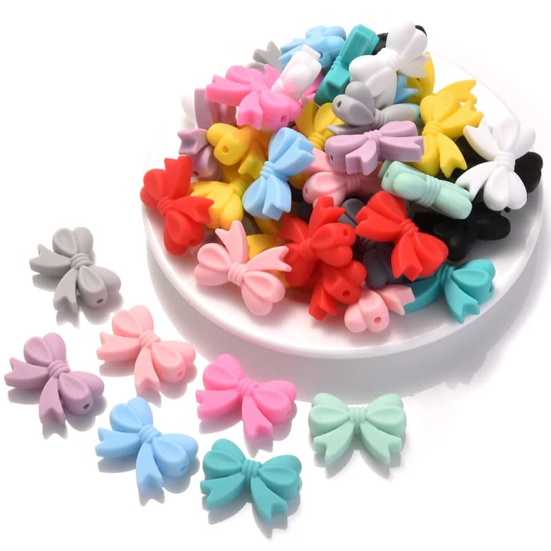 10 Pz Bambino Silicone Massaggiagengive Perline Archi Colorati Perline Sparse Per La Cura Del Bambino Ciuccio Catena FAI DA TE Penna di Perline Collana Bracciale Fare