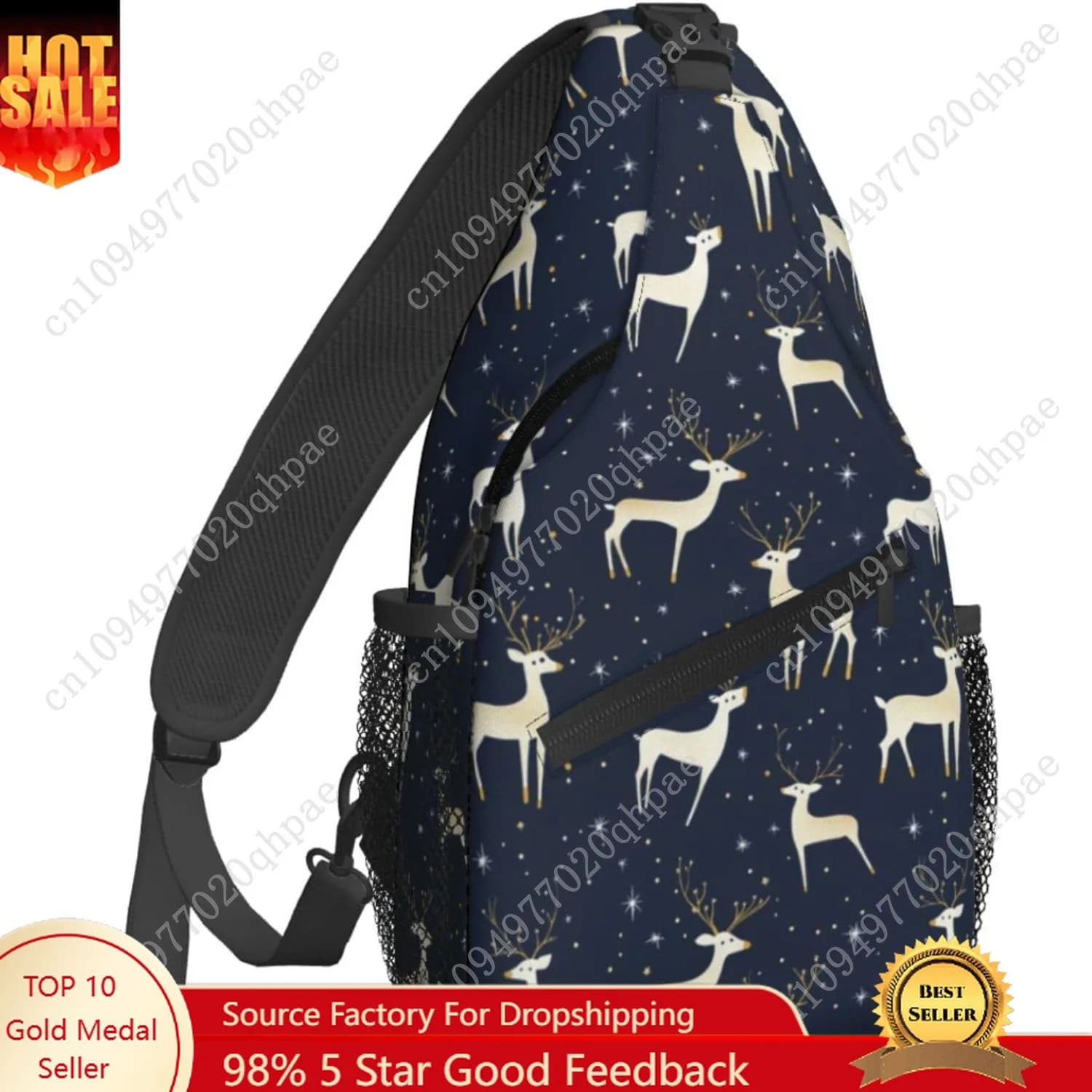Borsa a tracolla blu profondo con cervo cartone animato per donna Borsa a tracolla con tracolla Zaino casual Zaini Borsa da petto da uomo Palestra Ciclismo Viaggio Hiki