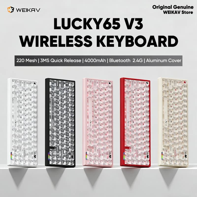 WEIKAV Lucky65 V3 Lucky65V3 Kit Tastiera Meccanica da Gaming Wireless in Alluminio 60% Bluetooth 2.4G RGB Cablata Hotswap per Gamer