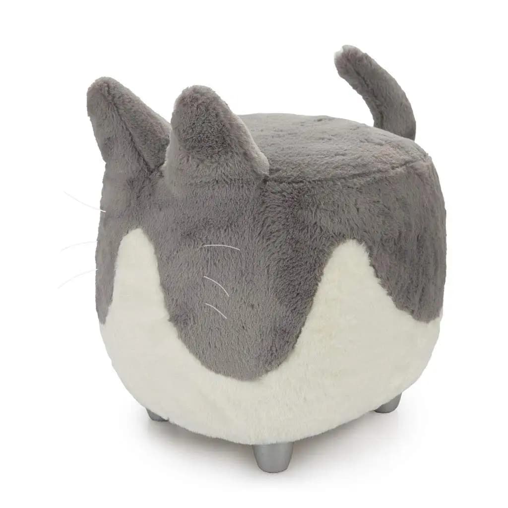 Poggiapiedi a Forma di Gatto in Morbido Velluto con Gambe in Legno, Arredo per Animali Domestici, Grigio Bianco Personalizzabile