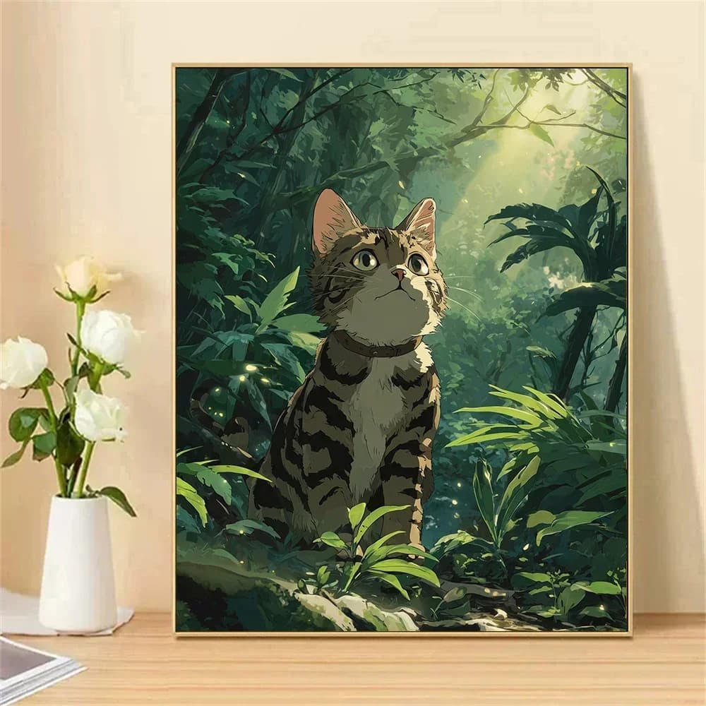 Painting by Numbers For Adult Kit The kitten is looking at the sunshine. DIY Dropshipping Canvas Oil Paint by Number Home Decor