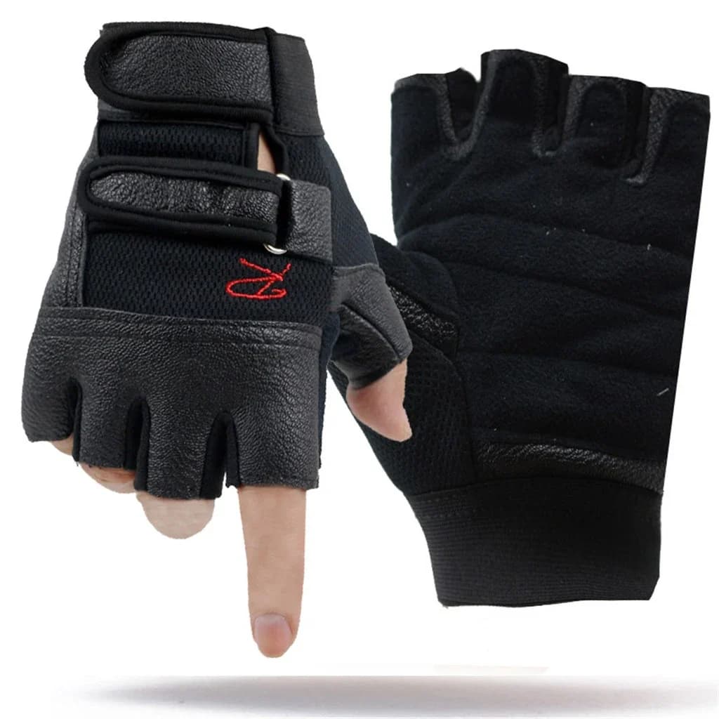 Guanti fitness tattici in pelle con mezze dita da uomo Guanti sportivi da bici Guanti da guida neri per esercizi da palestra