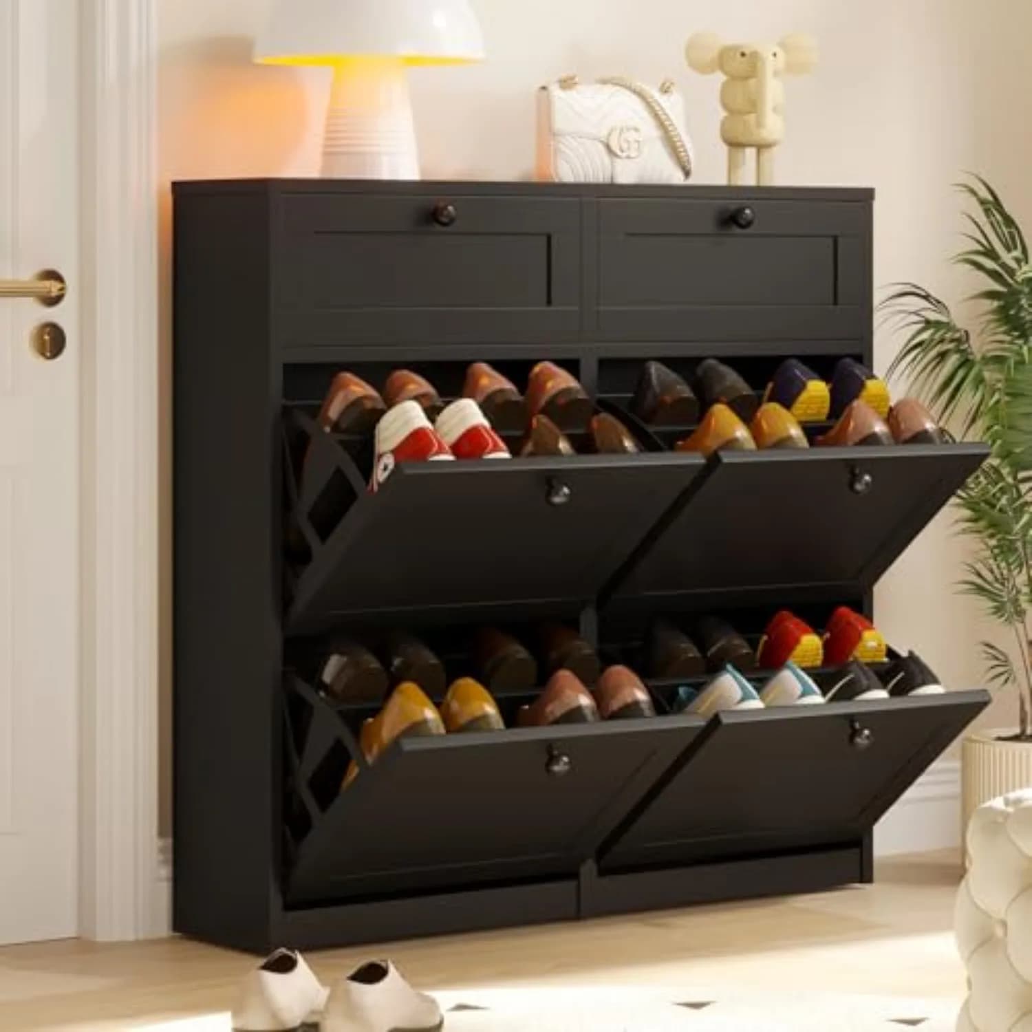 Shoe Cabinet with 4 Flip Drawers & 2 Drawers, Freestanding Shoe Storage Cabinet with Adjustable Shelves, Shoe Organizer