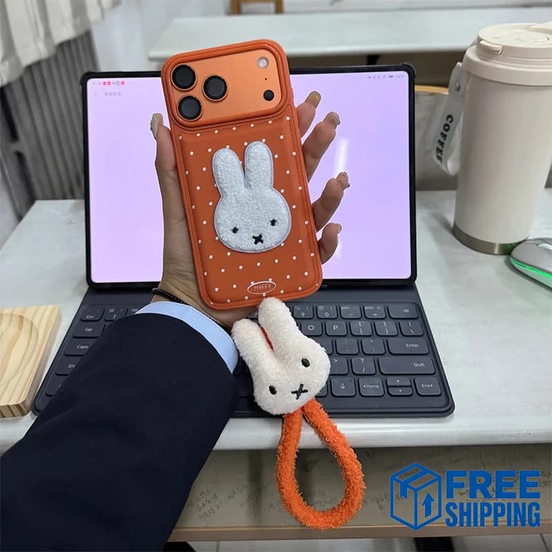 Custodia per telefono Miffy simpatica, adatta per iPhone 17 16 15 14, con cartone animato arancione a pois, anti-caduta, accessori anime, regalo per ragazza