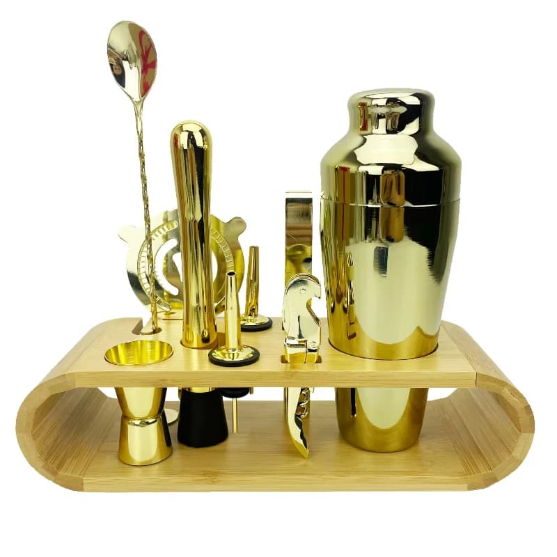 Kit da barista personalizzato in fabbrica Set da bar da 10 pezzi Set di shaker per cocktail con supporto elegante Shaker per cocktail da 600 ml