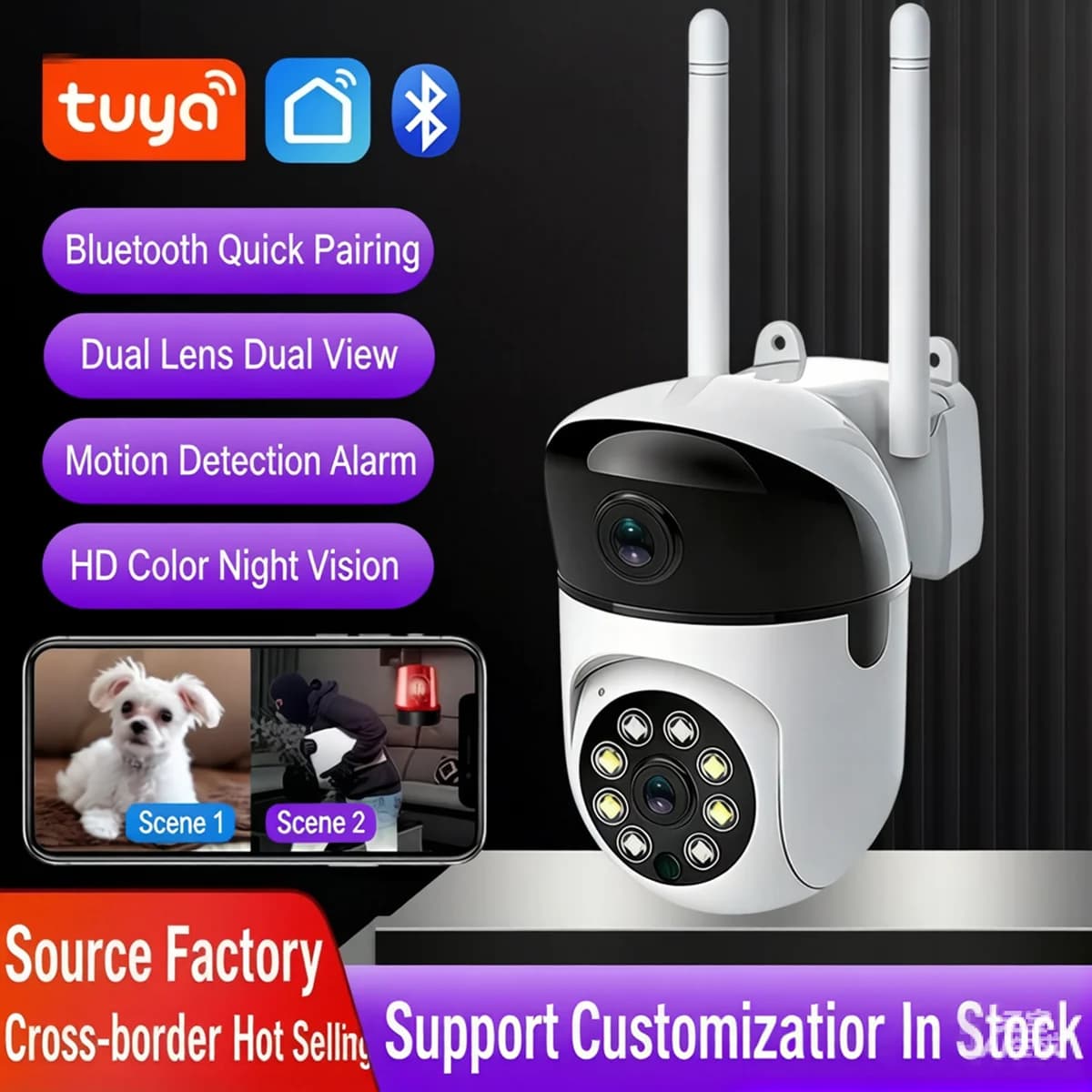 Telecamera IP Dome PTZ Wireless 6MP con Doppia Lente, App Tuya, Visione a Colori, Rilevamento AI Umanoide, Sicurezza Domestica, Monitoraggio Bambini