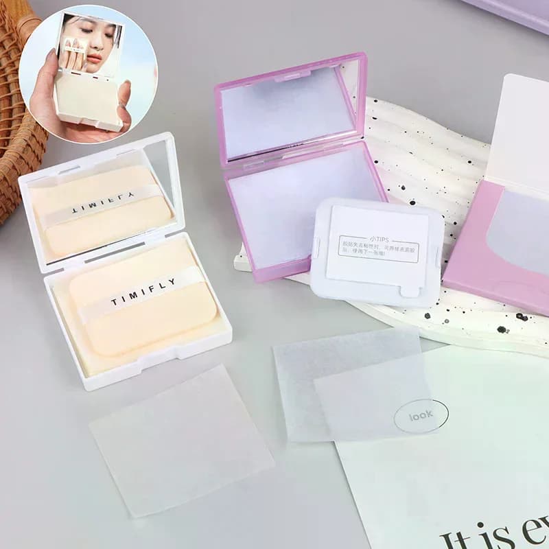Strumenti per la Cura della Pelle: Salviette Assorbenti Olio con Puff per il Trucco, 100 Pezzi, Salviette Opacizzanti per il Viso, Carta Controllo Olio per la Pulizia della Pelle