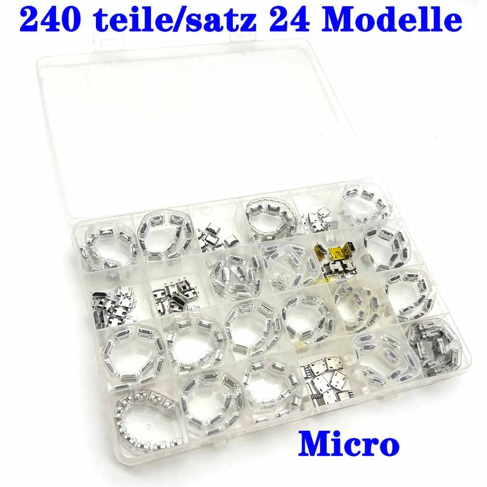 240 teile/satz 24 Modelle Micro Mini USB Tipo B 5 pin Buchse Rechtwinklig DIP Jack Stecker Connettore plug-in