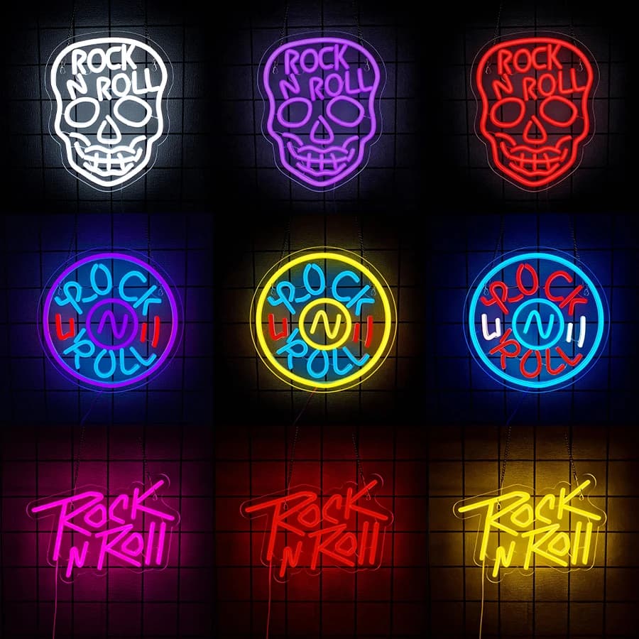 Insegna al Neon Rock and Roll, Luci LED al Neon per Decorazione Murale, Alimentazione USB per Camera da Letto, Studio Musicale, Bar, Man Cave, Feste, Concerti