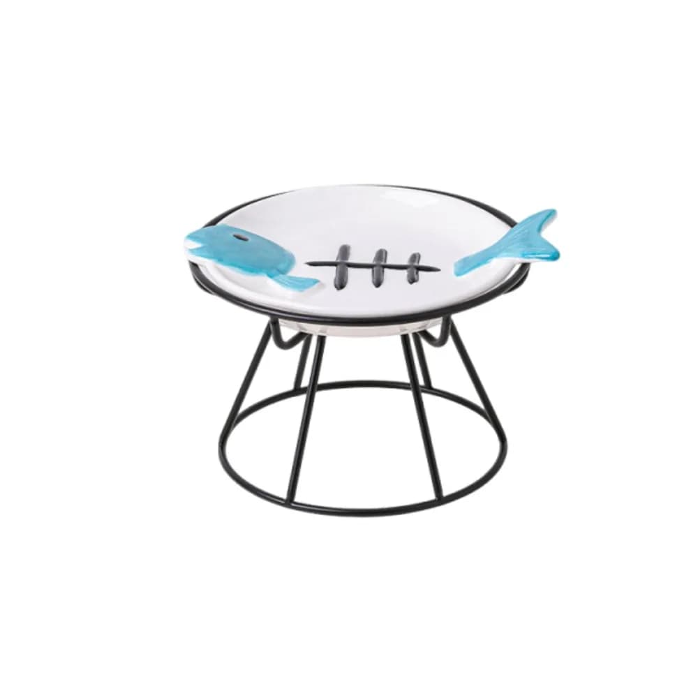 Ceramic Elevated Cat Bowl Fish Bones Anti-Vomiting Raised Pet Feeder Stable with Stand Pet Food Water Bowl Wet Dry Food