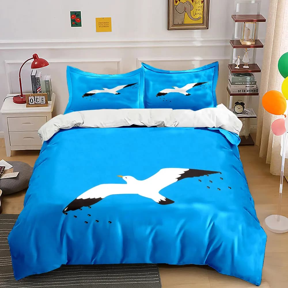 Set di biancheria da letto a tema gabbiano, decorazione artistica, morbido e confortevole, include 1 copripiumino e 2 federe, idea regalo