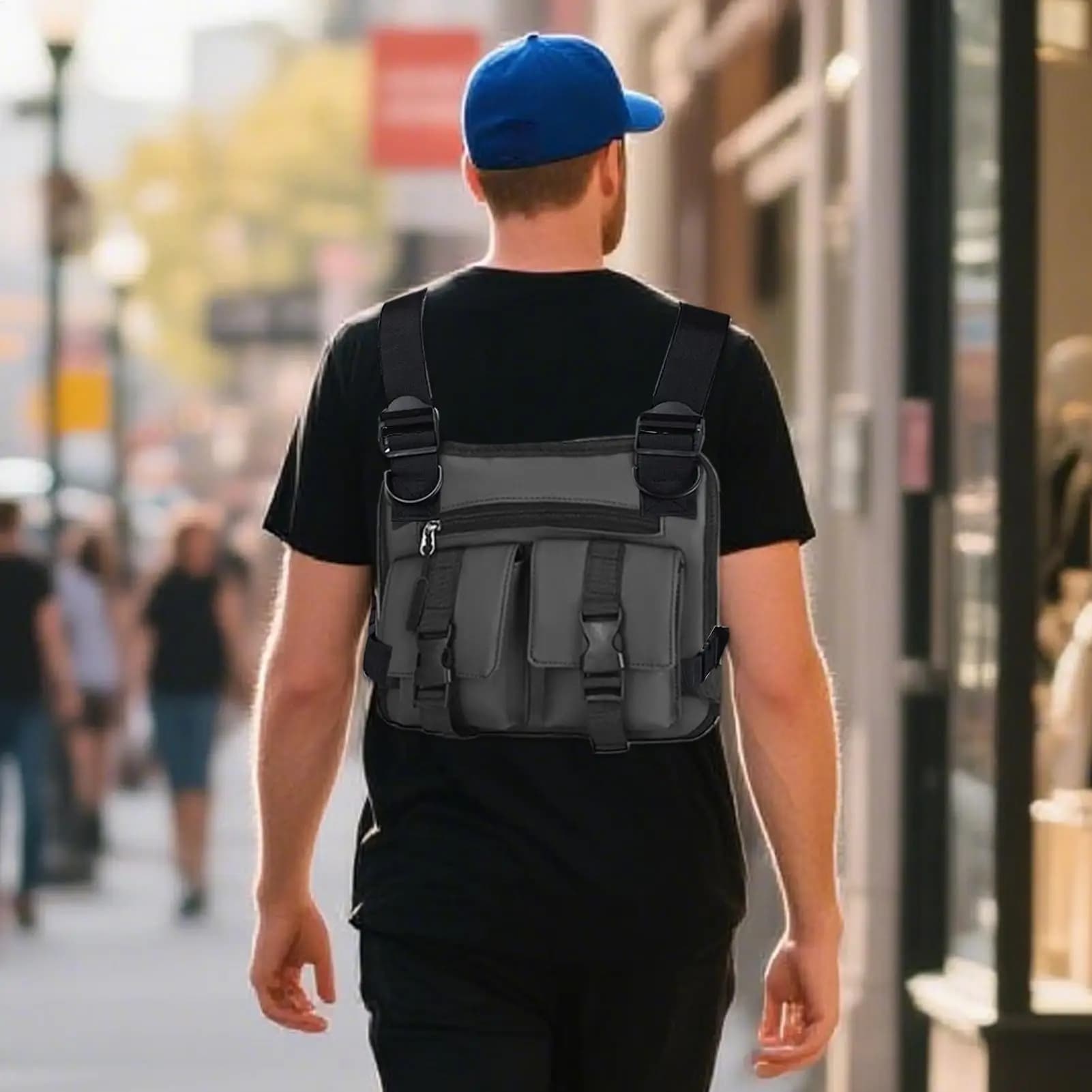 Men's Waist Bag Adjustable Light Chest Bag Personal Defence Equipment for Travel Hydrating Fitness Training Bicycle