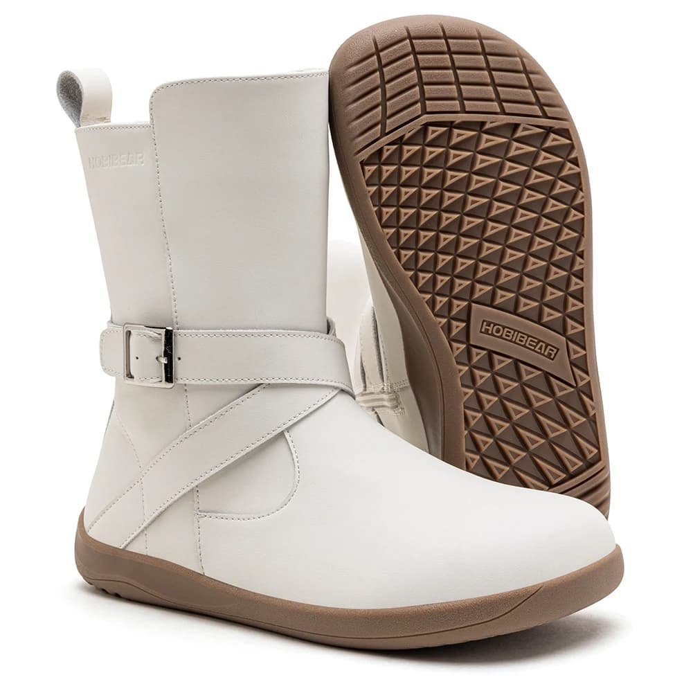 HOBIBEAR Wide Width Barefoot Boots Women Artificial Leather Mid-Top Ankle Boots Zero Drop Side Zipper Lightweight Walking Shoes
