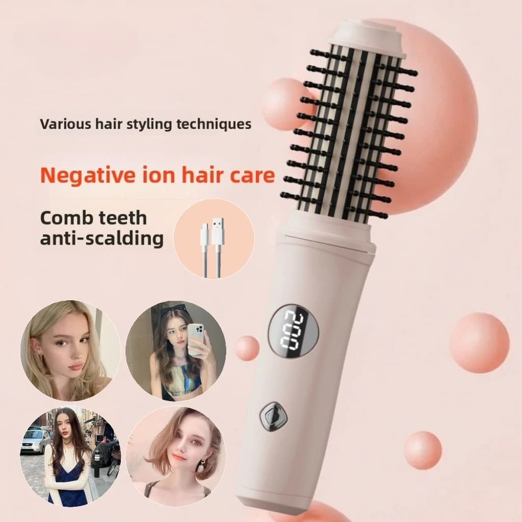 Dual Use Fast Heating Hair Straightener CurlerComb Cordless Wireless Charging 3 In 1 MiniTravel Gift For Women Daily Styling