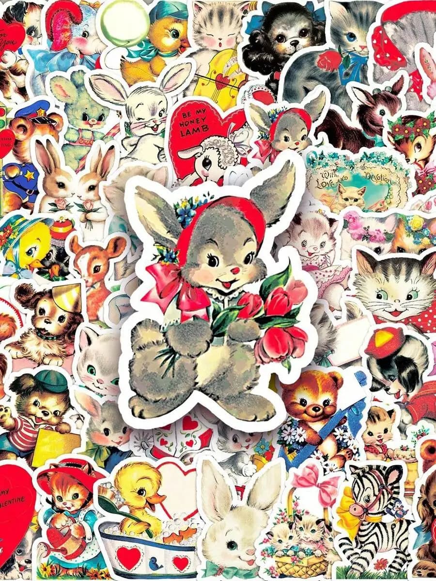 66pcs/Pack Vintage Cartoon Animal Stickers, Suitable For Water Bottles, Laptops, Skateboards, Etc. Energetic Doodle Set For Jour
