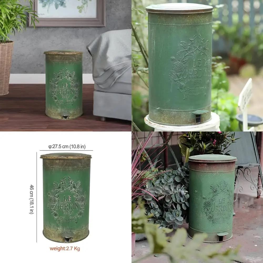 Pattumiera rotonda attivata a pedale da 15 litri con motivo a fiori e uccelli, adatta per cucina, parco e giardino