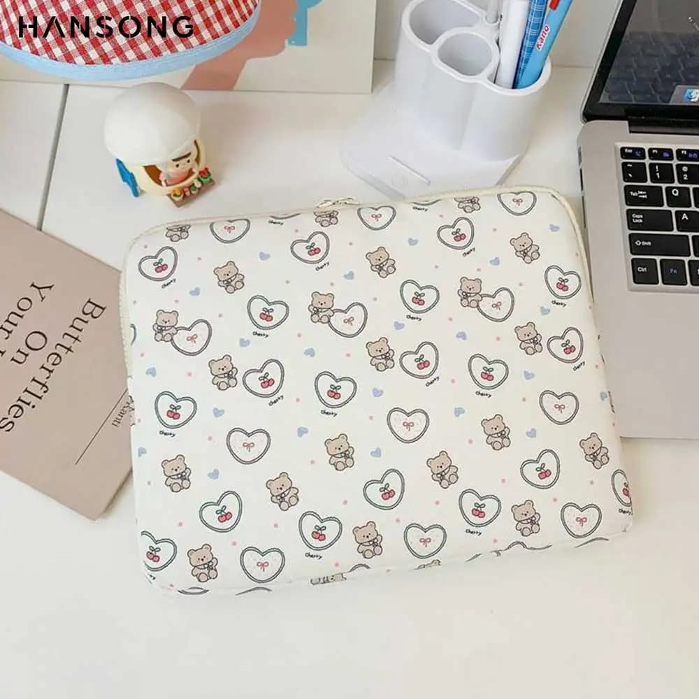 Borsa per laptop antiurto con stampa orso bianco per tablet da 11" 13" 15" compatibile con iPad Samsung Huawei Custodia portatile per laptop