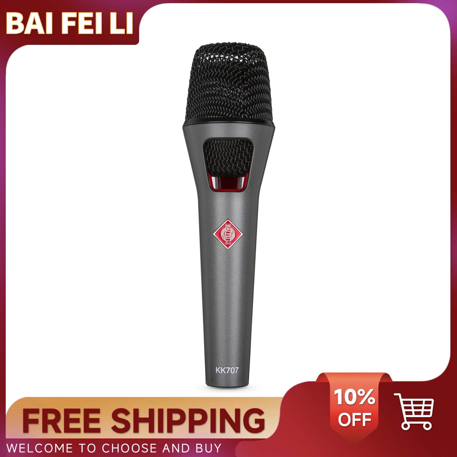 BAIFEILI KK707 Cardioid Wired Handheld Condenser Microphone with 34mm Large Diaphragm for Speaker, Karaoke Singing, Amp, Mixer
