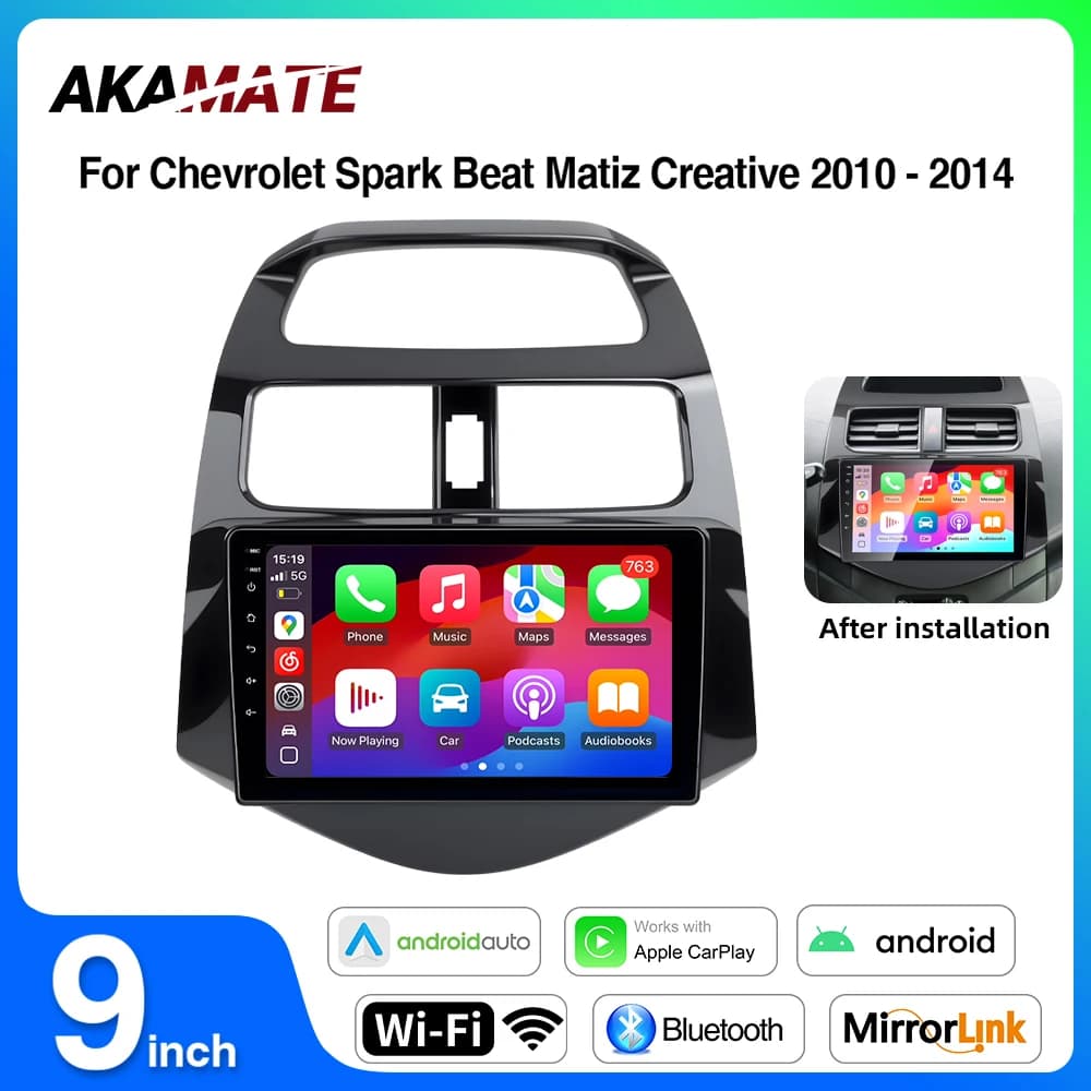 Autoradio Android da 9 pollici per Chevrolet Spark Beat Matiz Creative 2010 - 2014 Lettore multimediale CarPlay Android Auto GPS Bluetooth