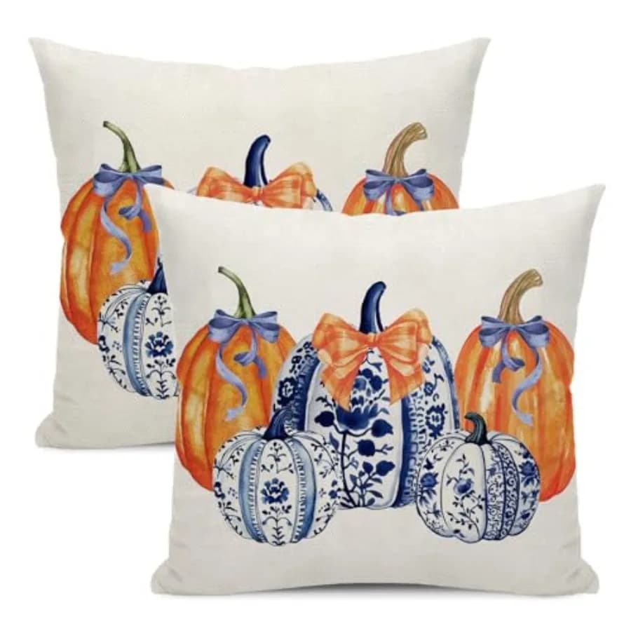 Fall Pillow Covers 8x8 Pack of 2 and Throw Pillow Covers Outdoor, Fall Thanksgiving Decoration Pillowcase Autumn Decor Farmhous