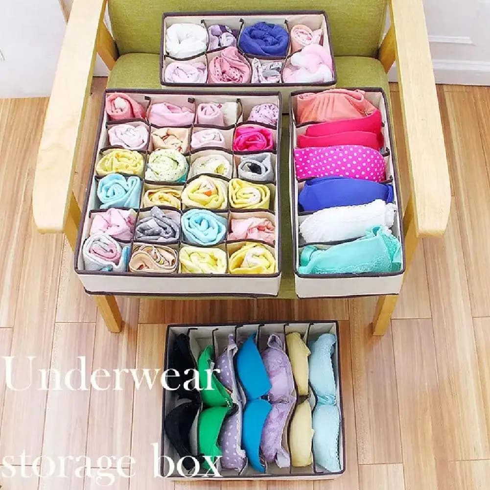 Foldable Closet Drawer Organizer Bins for Bedroom Organization, 6/7/8/24 Grids Fabric Storage Dividers for Socks Underwears Bras