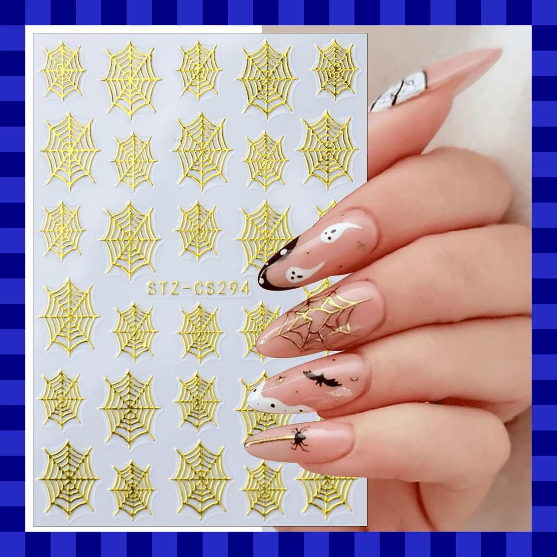 3D spider web nail stickers, decorations for nail art self-adhesive in Gothic gold