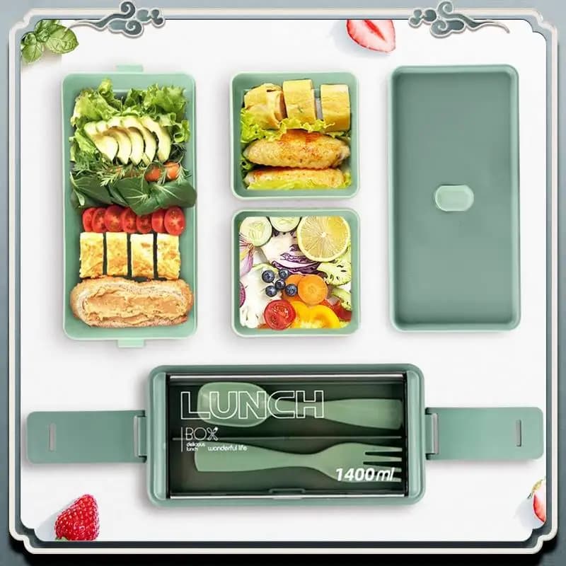 Kit Bento Box durevole, contenitore per il pranzo per adulti Bento Box da 47,35 OZ, contenitore per il pranzo Bento a 3 scomparti, contenitori per la preparazione dei pasti per adulti