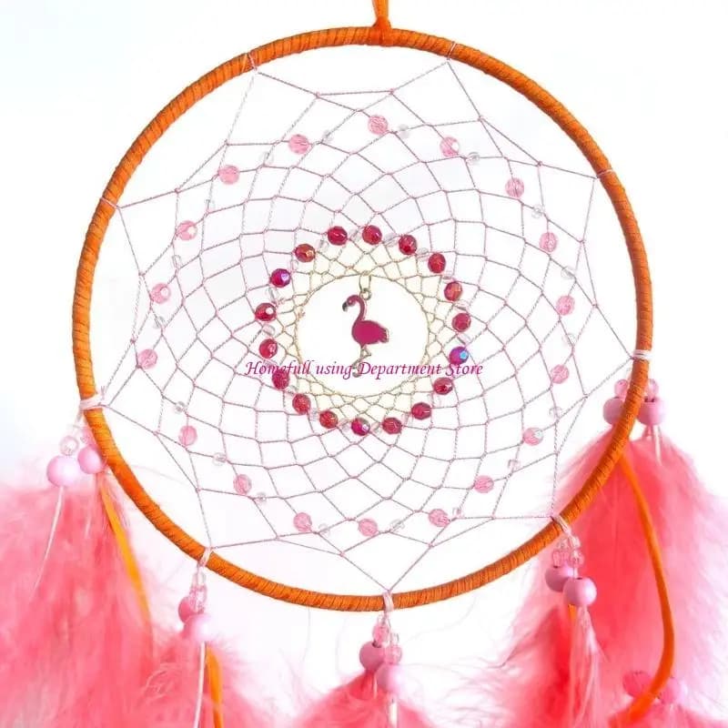 Handmade Dreamcatchers with Feathered and Flamingo Charm for Wall Hanging Decors