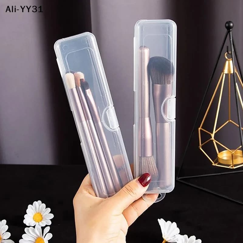 【WG】Organizer portatile per pennelli da trucco, matite per sopracciglia, posate, bacchette, trasparente con coperchio, scatola portaoggetti, accessori da cucina