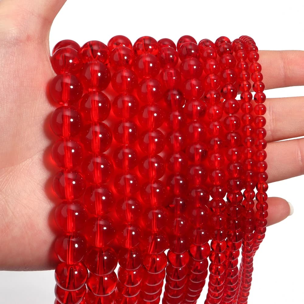 1 filo/lotto perline di vetro rosso fascino sfera rotonda perline distanziatrici allentate o creazione di gioielli braccialetto fai da te 4/6/8/10/12 mm accessori