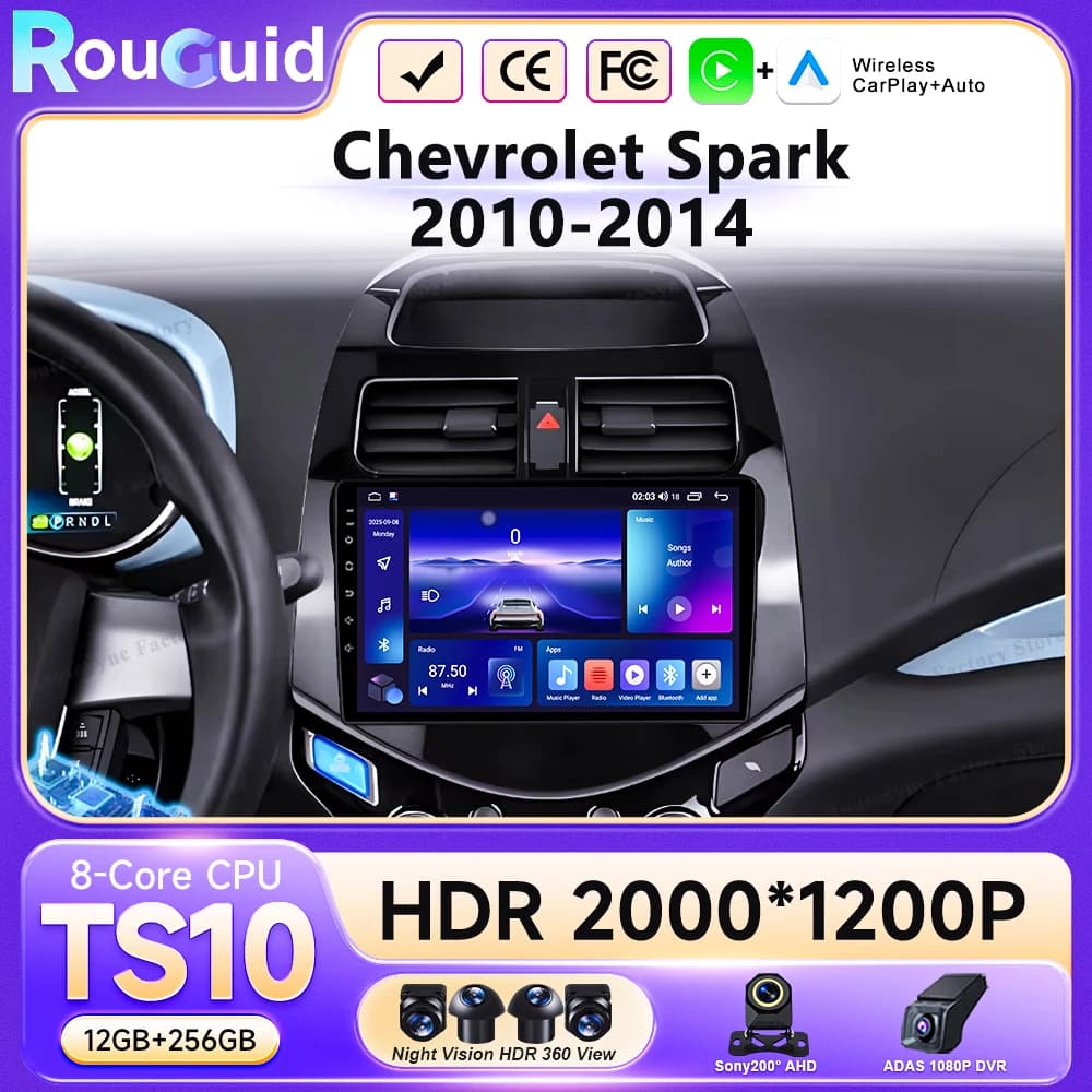 Android Car DVD Radio Stereo For Chevrolet Spark 2010 2011 2012 2013 2014 Auto Multimidia Player GPS Navigation 4G Carplay 2DIN