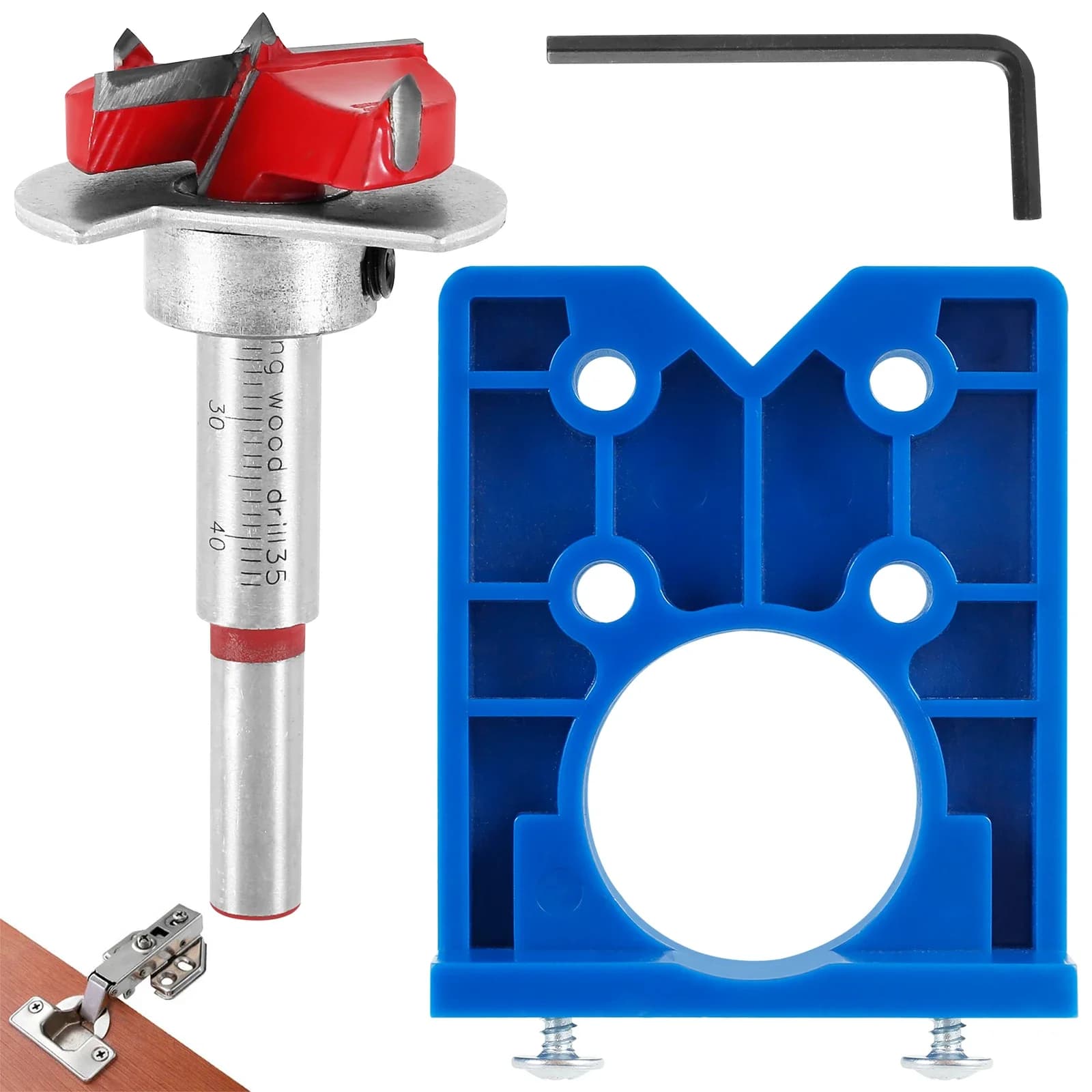 Punta di trapano da 35 mm per cerniere a scomparsa, guida per fori di cerniere, localizzatore per fori, apri-foro per legno, accessorio per porte e armadi