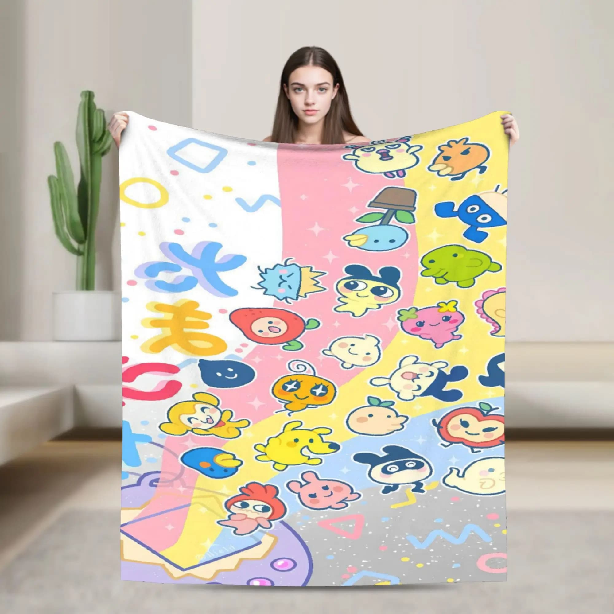 Cute Tamagotchi Anime Print Warm Blanket Decorative Plush Bedding Throws Novelty Couch Chair Flannel Bedspread Sofa Bed Cover