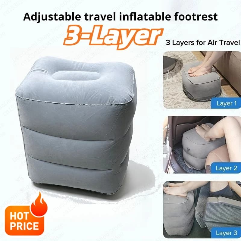Inflatable Foot Rest Pillow for Travel Portable Adjustable 3 Layers Height Stool for Foot Rest Leg Cushion Pillow Car Office