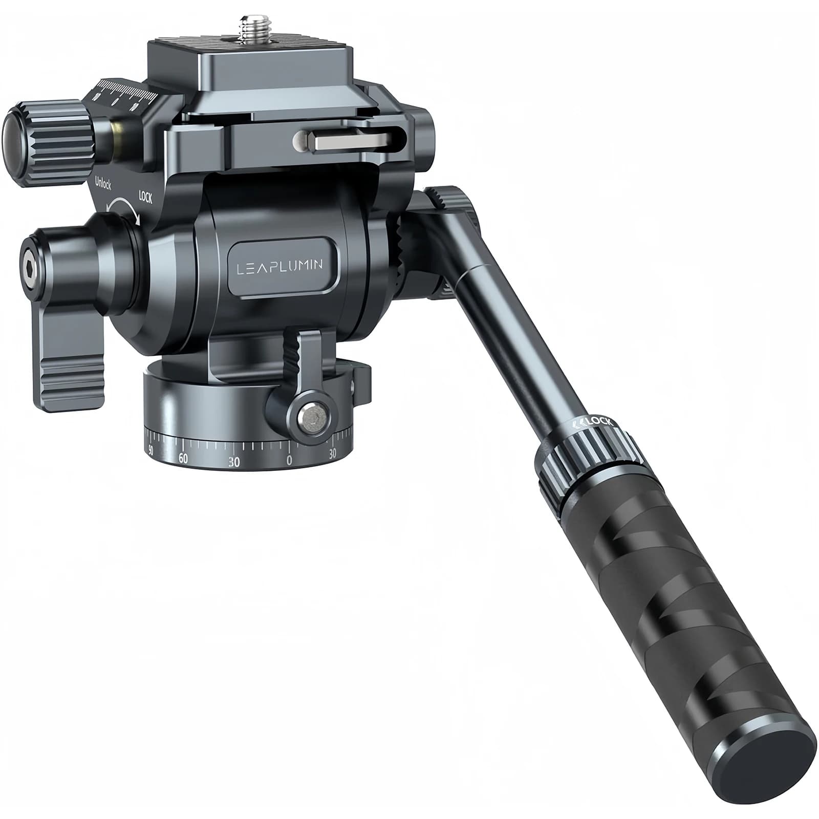 Testa fluida per treppiede Testa inclinabile in metallo con piastra Arca QR Maniglia telescopica per videocamera compatta, DSLR, videocamera