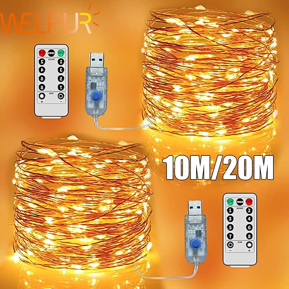 5M/10M/20M USB LED Copper String Lights Silver Ring Light Waterproof Fairy Lights For Decorative Christmas Wedding Party