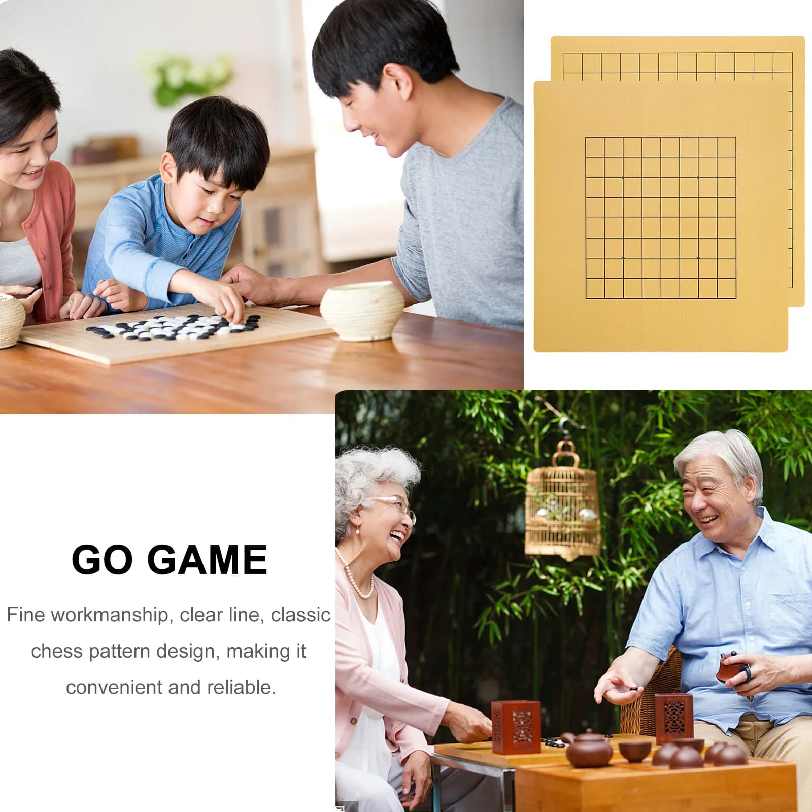 Set di 2 Scacchiere Pieghevoli Premium in Legno per Gioco Go, per Appassionati di Giochi da Tavolo, per Uso Interno ed Esterno