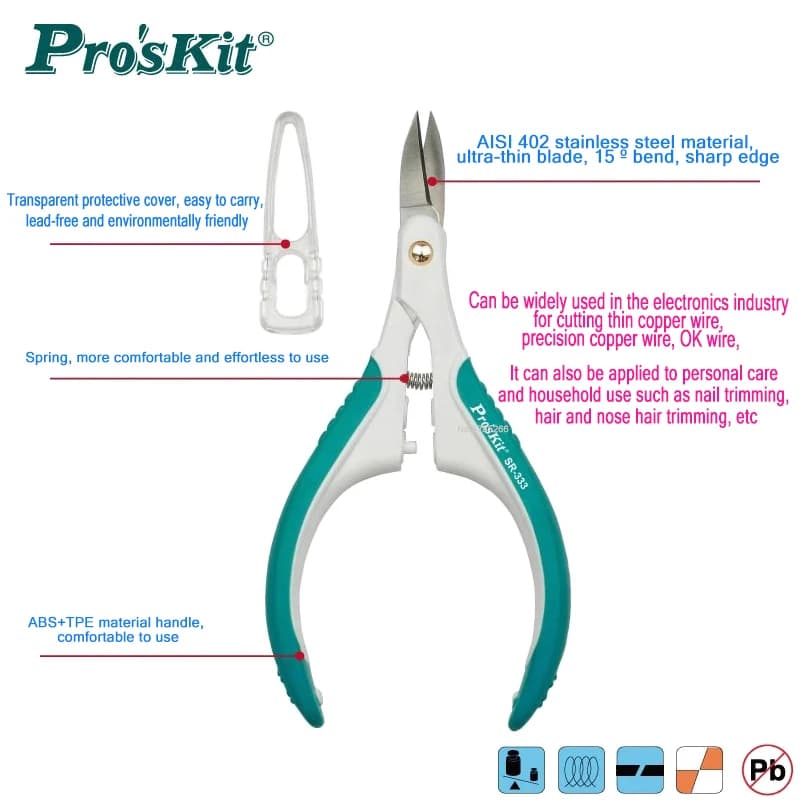 Pro'sKit SR-333 Lame multifunzionali in acciaio inossidabile Forbici di precisione Circuiti elettronici Forbici Utensili da taglio