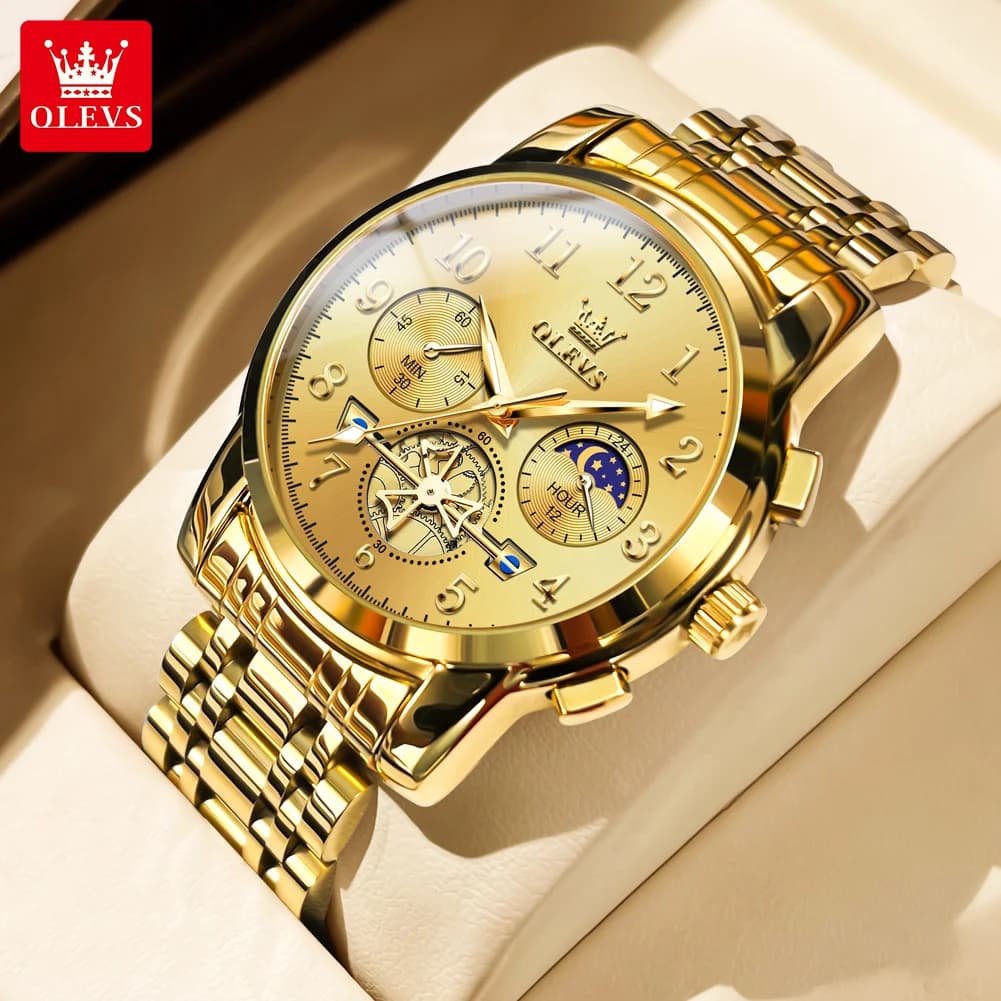 OLEVS 2900 Orologio da Uomo Scheletrato con Volano, Cronografo Business, Fase Lunare Luminosa, Orologio da Polso al Quarzo di Lusso per Uomo