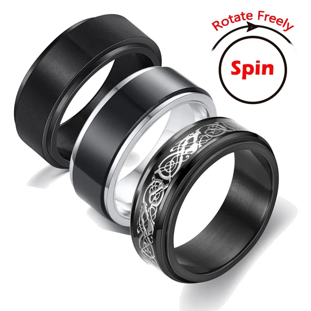 Anelli Fidget Spinner per l'ansia per uomo Anello rotante rotante in acciaio inossidabile nero per donna Accessori antistress Gioielli