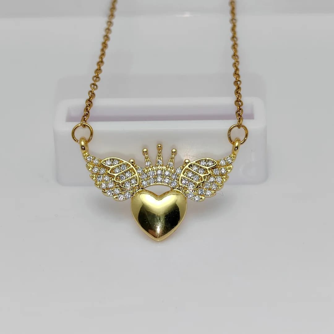 Trendy Zircon Crown Heart Angel Wings Necklace Micro-Inlaid Premium Quality Fashionable Design Jewelry Accessory