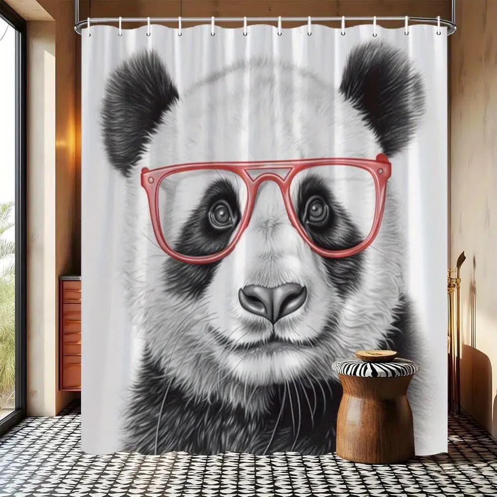 Cute Panda Face Illustration Waterproof Shower Curtain Novelty Bathroom Decor Animal Print Liner for Kids Adults Home Accessorie