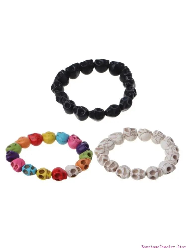 E1PE Perline scheletro alla Bracciale turchese howlite Pietra howlite teschio Bracciale elastico cinturino da polso