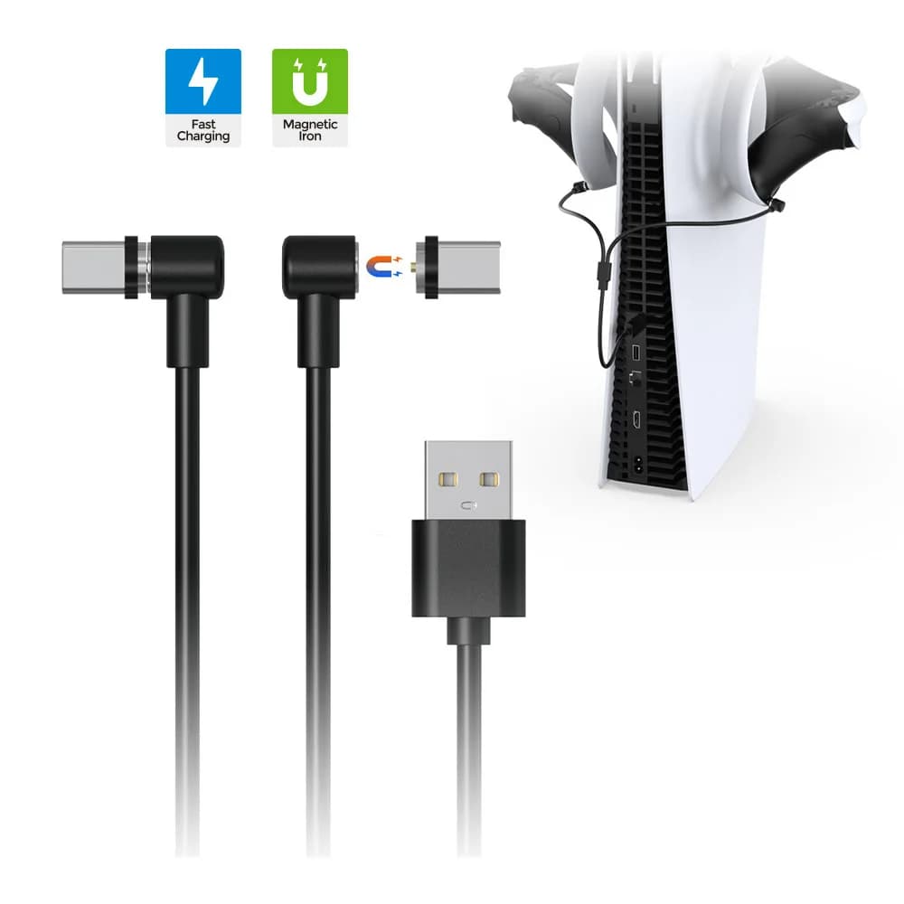 Cavo di ricarica magnetico VR per controller PS VR2 Linea di ricarica rapida 2 in 1 Cavi a gomito da USB a tipo C per accessori PS5/PSVR2